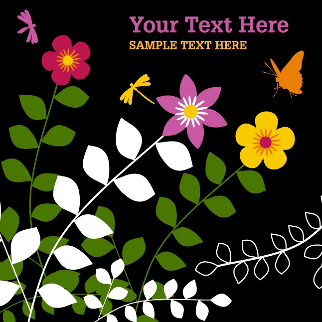 Cartoon floral and butterfly background vector