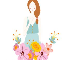 Cartoon flower with young girl vector