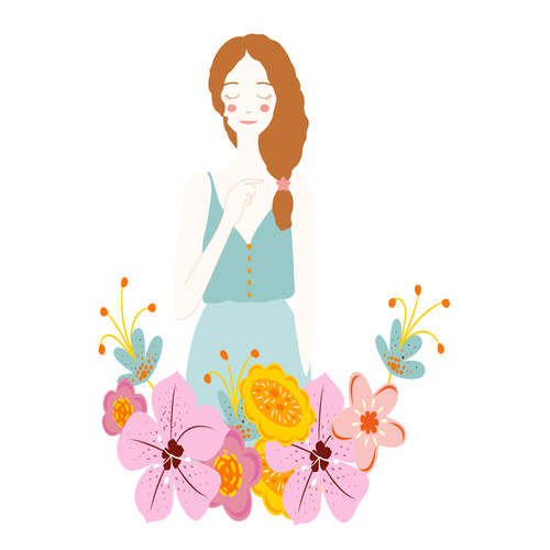 Cartoon flower with young girl vector