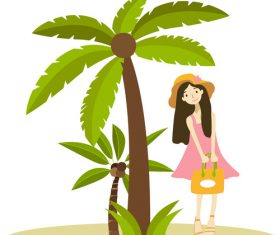 Cartoon hand drawn schoolgirl travel vector