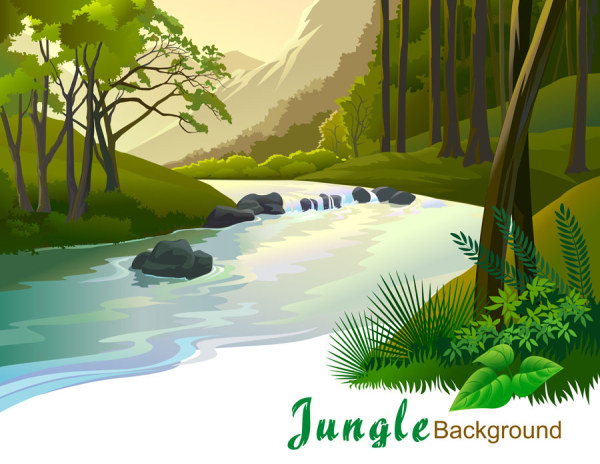 Cartoon jungle background 01 vector