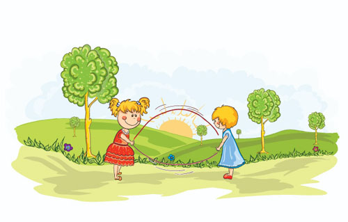 Cartoon kids and tree shiny vector free download