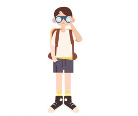 Cartoon little boy holding telescope vector