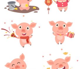 Cartoon pig new year set illustration vector