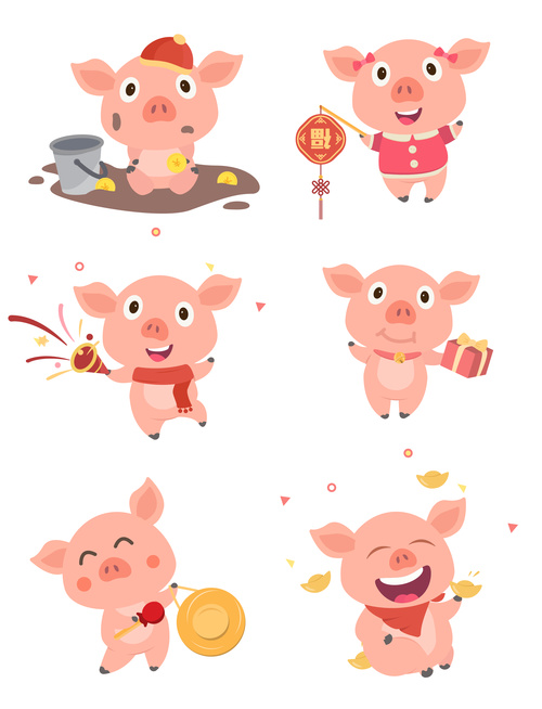 Cartoon pig new year set illustration vector