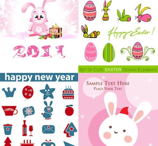 Cartoon rabbit and icon vectors