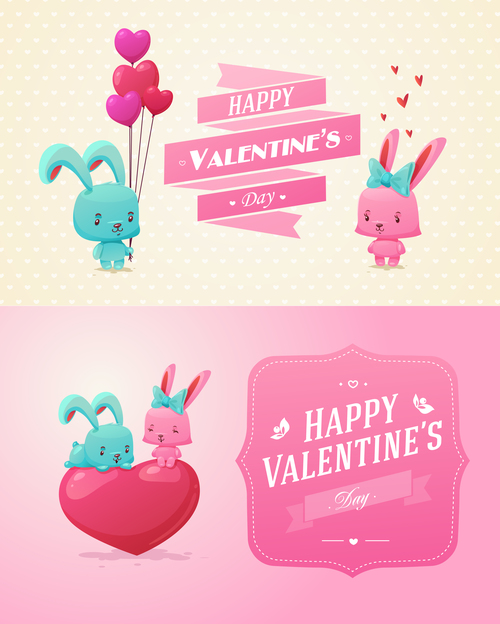 Cartoon valentine card template retor vector 02