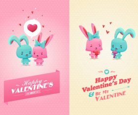 Cartoon valentine card template retor vector 03