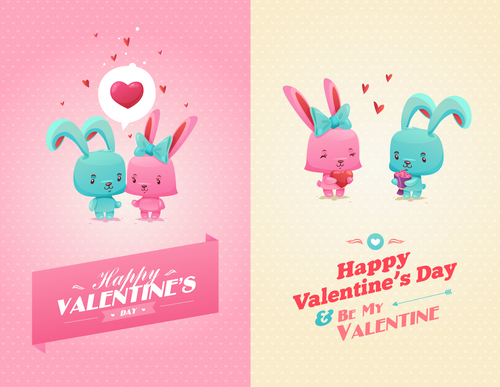 Cartoon valentine card template retor vector 03