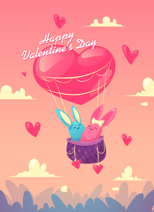 Cartoon valentine card template retor vector 04