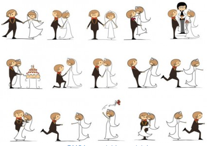 Cartoon style wedding elements vectors