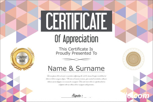 Certificate with diploma geometric template vectors 01