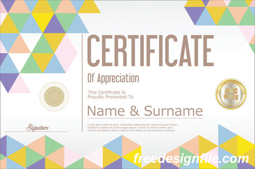 Certificate with diploma geometric template vectors 05