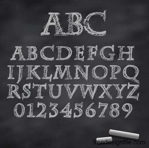 Chalk drawn alphabet font vector 02