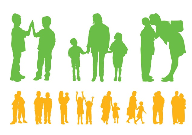 Children And Parents Silhouettes set vector