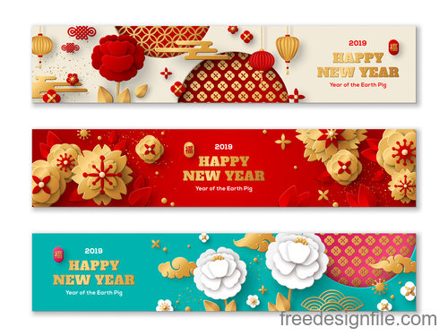 Chinese 2019 new year banners design vector
