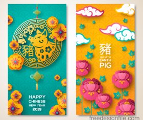 Chinese 2019 new year of the pig vector banners 02