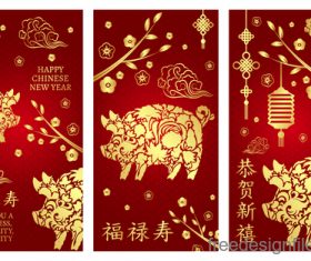 Chinese 2019 new year vertical cards template vector 01