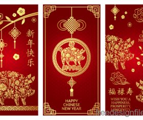 Chinese 2019 new year vertical cards template vector 03