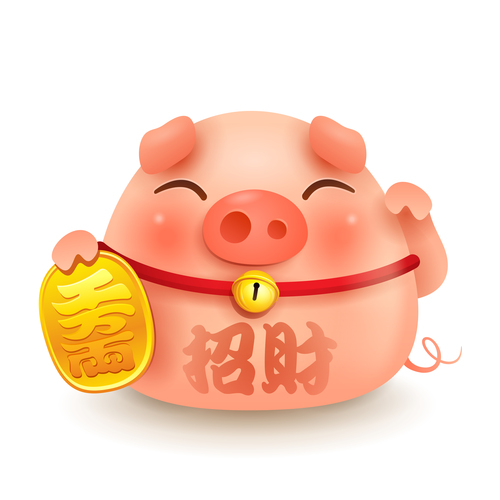 Chinese Styles Piggy cartoon vector 01