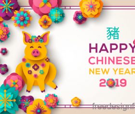 Chinese pig year 2019 festival design vector 03