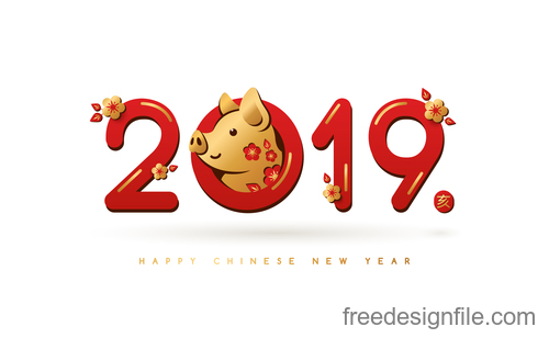 Chinese pig year 2019 festival design vector 04