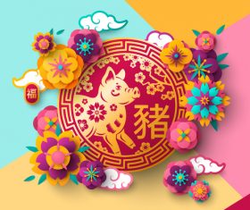 Chinese pig year 2019 festival design vector 05