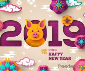 Chinese pig year 2019 festival design vector 06
