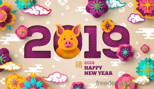 Chinese pig year 2019 festival design vector 06