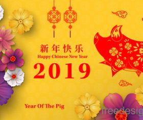 Chinese pig year 2019 festival design vector 07