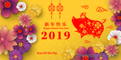 Chinese pig year 2019 festival design vector 07