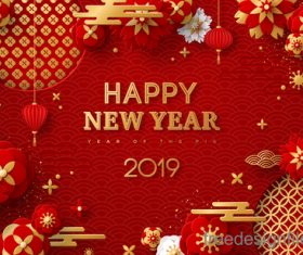 Chinese pig year 2019 festival design vector 08