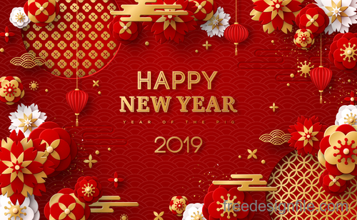 Chinese pig year 2019 festival design vector 08