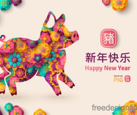 Chinese pig year 2019 festival design vector 09