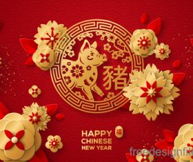 Chinese pig year 2019 festival design vector 10
