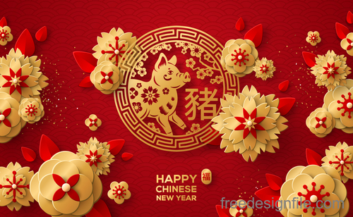 Chinese pig year 2019 festival design vector 10