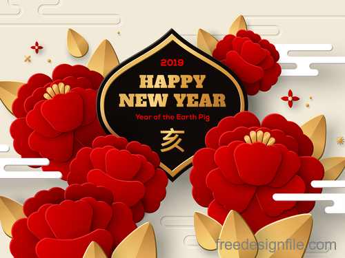 Chinese pig year 2019 festival design vector 12