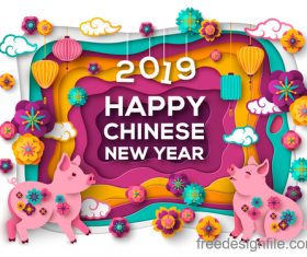 Chinese pig year 2019 festival design vector 13