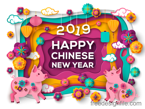 Chinese pig year 2019 festival design vector 13