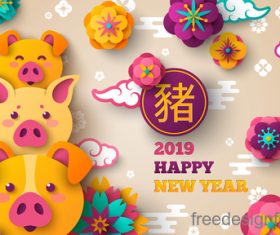 Chinese pig year 2019 festival design vector 14