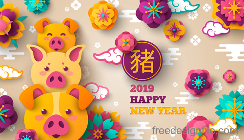 Chinese pig year 2019 festival design vector 14
