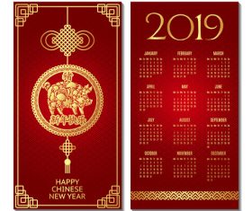 Chinese style 2019 calendar red template vector 02