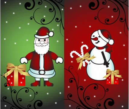 Christmas Card with Santand Snowman vector graphic