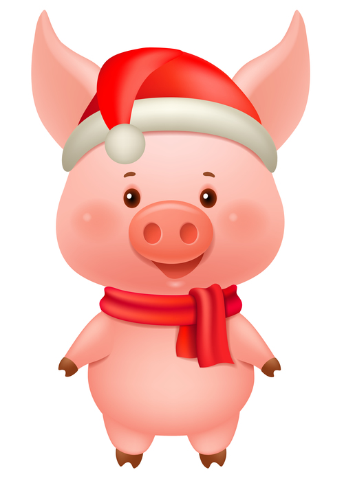 Christmas Piggy cartoon character vector illustration 01