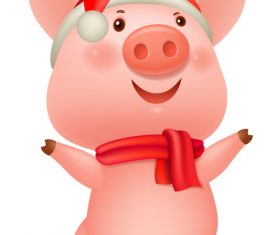 Christmas Piggy cartoon character vector illustration 02