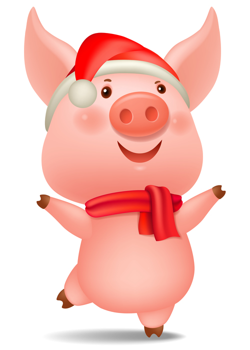 Christmas Piggy cartoon character vector illustration 02