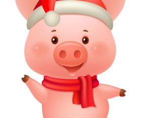 Christmas Piggy cartoon character vector illustration 03