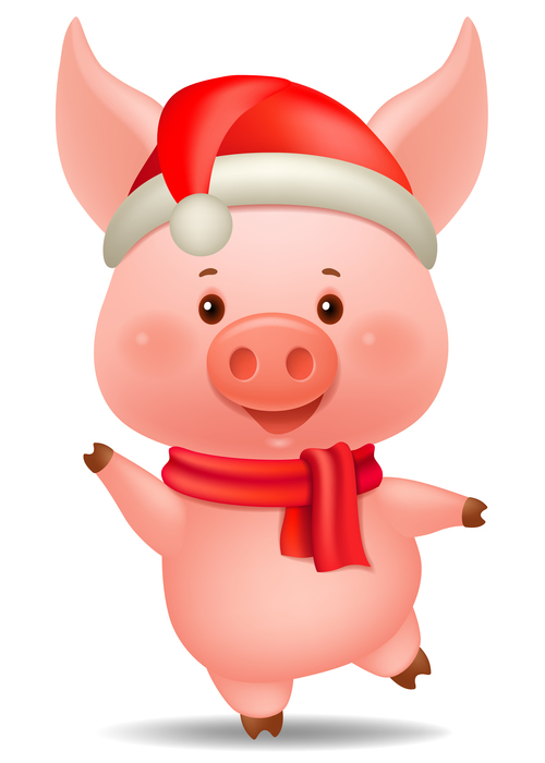 Christmas Piggy cartoon character vector illustration 03