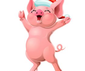 Christmas Piggy cartoon character vector illustration 04