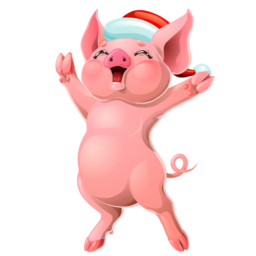Christmas Piggy cartoon character vector illustration 04
